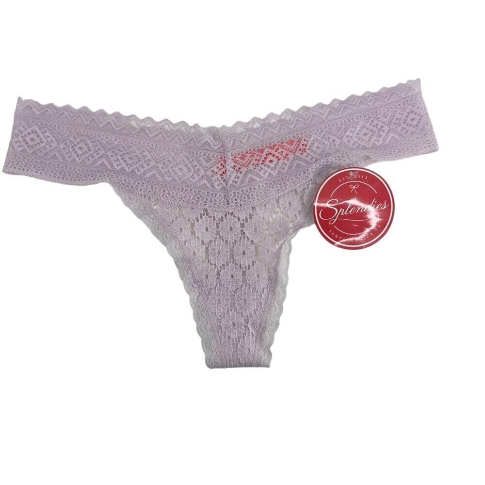 Splendies All Over Lace Thong Panty Lilac Womens Size Small